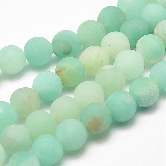 Natural Amazonite Bead Strands, Round, Frosted