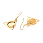 201 Stainless Steel Earring Hooks, with Flat Round Cabochon Settings, Triangle