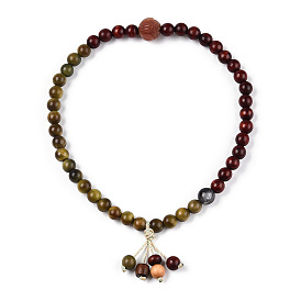 Blood Sandalwood & Verawood Round Beaded Stretch Bracelet, Resin Lotus Mala Beads Bracelet for Women