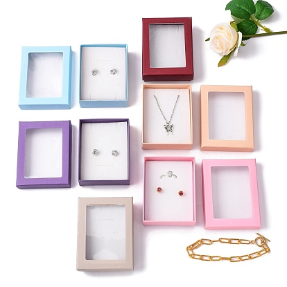 Картонные коробки ювелирных изделий, Для кольца, Ожерелье, серьга, с прозрачным окном и губкой внутри, прямоугольные