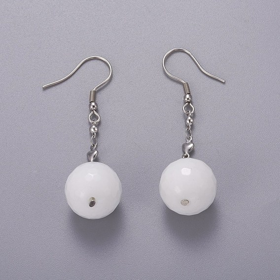 304 Stainless Steel Dangle Earrings, with Ceramic Beads, Round