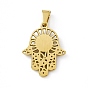Vacuum Plating 304 Stainless Steel Pendants, Hamsa Hand/Hand of Miriam Charms with Resin Blue Evil Eye, Religion