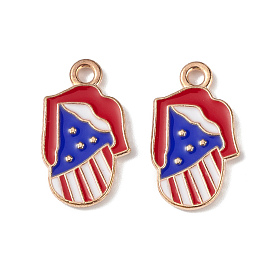 Independence Day Alloy Enamel Pendants, Lip with Star Charms, Light Gold