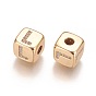 Brass Micro Pave Cubic Zirconia Beads, Horizontal Hole, Real 18K Gold Plated, Long-Lasting Plated, Cube with Letter, Clear