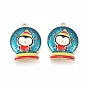 Alloy Enamel Pendants, for Christmas, Flat Round with Penguin, Colorful