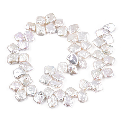 Hebras de cuentas de perlas keshi de perlas nucleadas naturales barrocas, perla cultivada de agua dulce, rombo, superior perforado