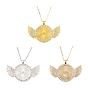 Alloy Big Pendants Cabochon Settings, with Crystal Rhinestone, Cadmium Free & Lead Free, Flat Round with Wing