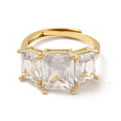 Clear Cubic Zirconia Rectangle Adjustable Ring, Brass Jewelry for Women