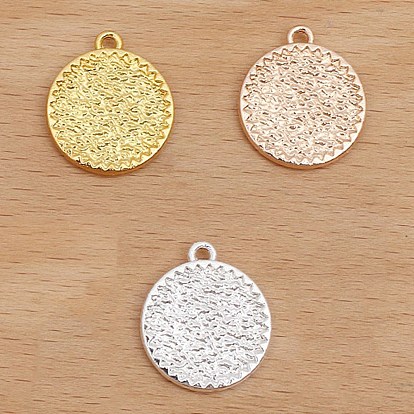 Alloy Pendants, Flat Round with Flower