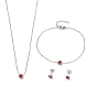 304 Stainless Steel Jewelry Sets, Pendant Necklaces & Stud Earrings & Bracelets, with Rhinestones, Flat Round
