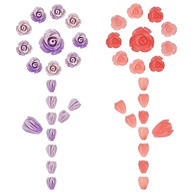 Sunnyclue 40pcs 4 couleurs perles de corail synthétiques, teint, bouton floral et rose
