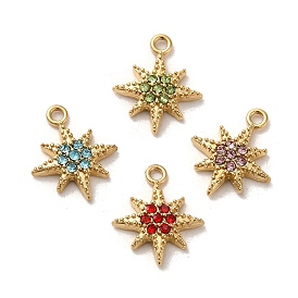 304 Stainless Steel Rhinestone Charms, Real 14K Gold Plated, Star Charm
