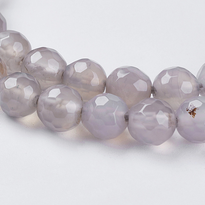 Natural Grey Agate Beads Strands, Faceted, Round