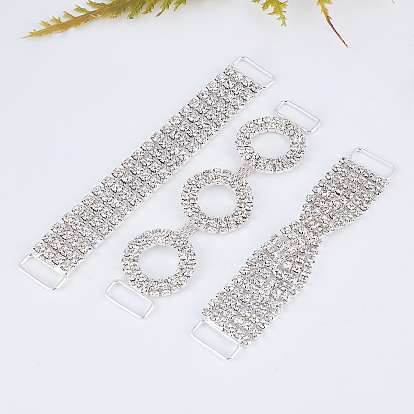 Fingerinspire 3Pcs 3 style Brass Rhinestone Links Connectors, Garment Accessories, Crystal, Rectangle & Ring & Twsited
