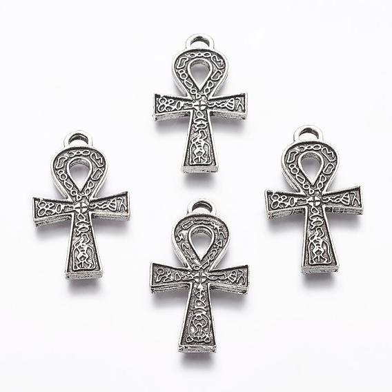 Tibetan Style Alloy Ankh Cross Pendants, Cadmium Free & Lead Free, 36x20x2mm, Hole: 4x3mm, about 303pcs/1000g