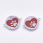 304 Stainless Steel Links Connectors, with Enamel, Love Pet Theme, Flat Round