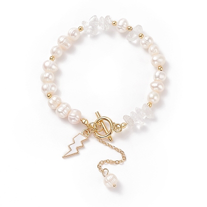 Bracelet en perles de pierres précieuses naturelles et perles avec breloques éclair en émail., bijoux en pierres précieuses pour femmes, or