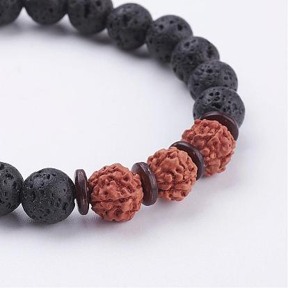 Lava Rock Beaded Stretch Bracelets, with Bodhi and Coconut slice Beads