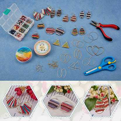 DIY Beads Geometry Drop Earring Making, Including Round Seed & Electroplate & Pearl Glass Beads, Brass Earring Hooks & Links, Copper Wire