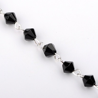 Main perles de verre de toupie chaînes de colliers bracelets faisant, avec épingle à œil en fer plaqué couleur argent, non soudée, 39.3 pouce, perles: 6 mm