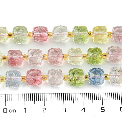 Synthetic Colored Topaz Crystal Beads Strands, with Seed Beads, Faceted Cube