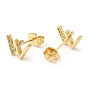 Cubic Zirconia Initial Letter W Stud Earrings, Brass Earrings for Women