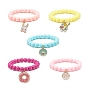Bracelets pour enfants extensibles en perles acryliques, bracelets à breloques en alliage d'émail de formes mixtes