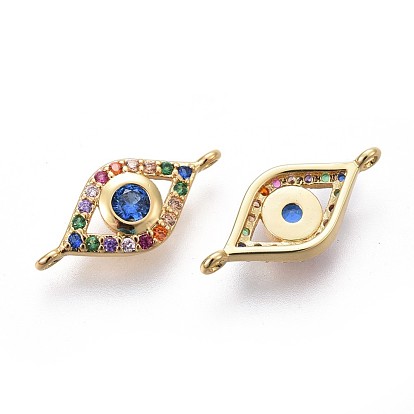 Brass Links, with Micro Pave Cubic Zirconia, Long-Lasting Plated, Evil Eye