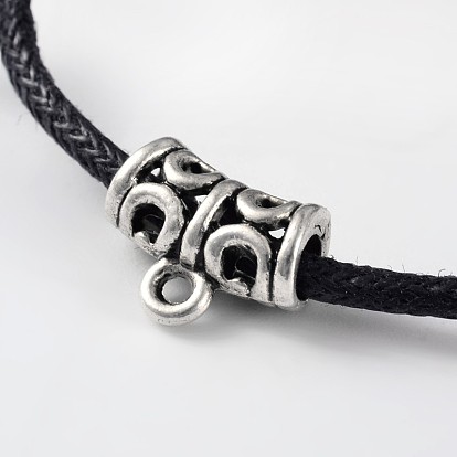 Bracelets réglables en cordon de coton ciré, avec les accessoires en alliage, argent antique, 65mm