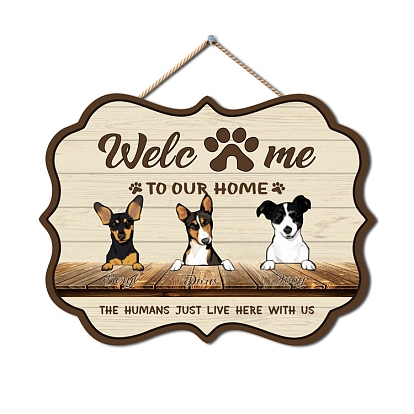 Letrero colgante de bienvenida de madera, decoración de pared para puerta, para decoraciones del hogar, con cordón de yute, rectángulo con patrón de mascota