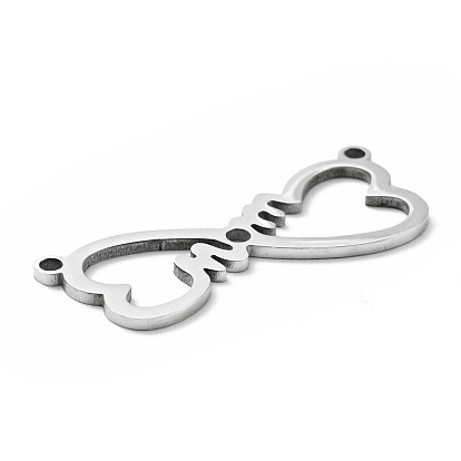 304 Stainless Steel Links Connectors, Heart with Word Mom