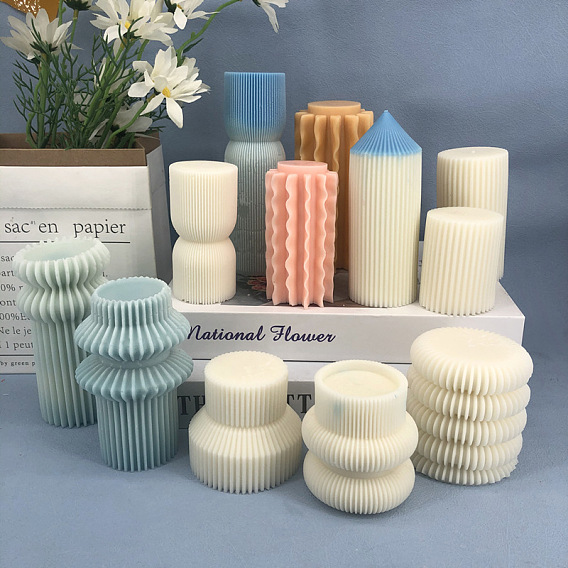 DIY Striped Pillar Candle Silicone Molds, 3D Cylindrical Tall Roman Pillar Molds, for Scented Candle Making