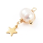 Natural Cultured Freshwater Pearl Pendants, with 304 Stainless Steel Star Charms, Brass Beads and Copper Wire