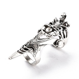 Alloy Rhinestones Finger Rings for Men, Wide Band Rings, Spider, Antique Silver