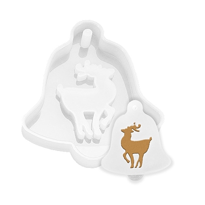 Christmas Theme DIY Pendant Silicone Molds, Resin Casting Molds, for UV Resin & Epoxy Resin Jewelry Making, Bell with Christmas Reindeer/Stag