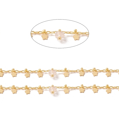 Chaînes de perles de colonne de pierres précieuses naturelles, avec chaînes de trombones en laiton et breloque étoile, soudé, avec bobine, sans plomb et sans cadmium, or
