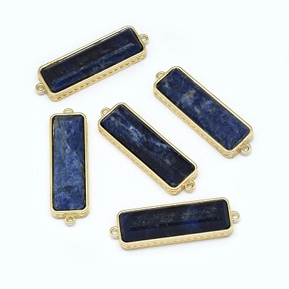 Natural Gemstone Links Connectors, with Brass Findings, Faceted, Rectangle, Golden