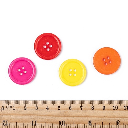 Botones de costura de acrílico, botones de plástico de la camisa de diseño de vestuario, 4 agujero, teñido, plano y redondo