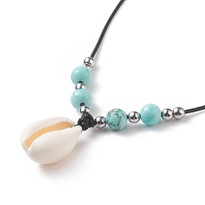5 pcs 5 ensemble de colliers avec pendentif en coquille de cauri naturel de style, colliers empilables de pierres précieuses mélangées naturelles et synthétiques et de perles de laiton pour femmes