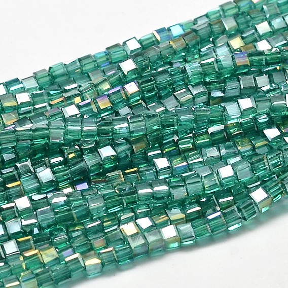 Faceted Cube Full Rainbow Plated Transparent Electroplate Glass Beads Strands, 2.5x2.5x2.5mm, Hole: 0.8mm, about 185pcs/strand, 15.7 inch