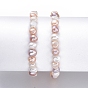 Conjuntos de pulseras de perlas de agua dulce naturales, pulseras apilables, con cadena de extensión de hierro, Fornituras de latón, color mezclado