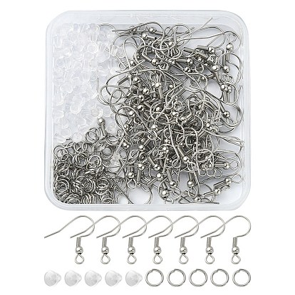 100Pcs 304 Stainless Steel French Hooks with Coil and Ball, Ear Wire, with 100Pcs Jump Rings & 100Pcs Plastic Ear Nuts