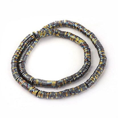 Electroplated Non-magnetic Synthetic Hematite Beads Strands, Half Plated, Heishi Beads, Flat Round/Disc
