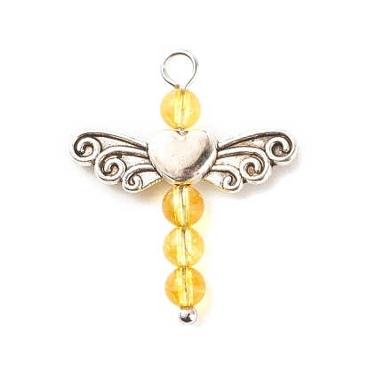 Natural & Synthetic Gemstone Pendants, with Antique Silver Toone Alloy Wings, Angel