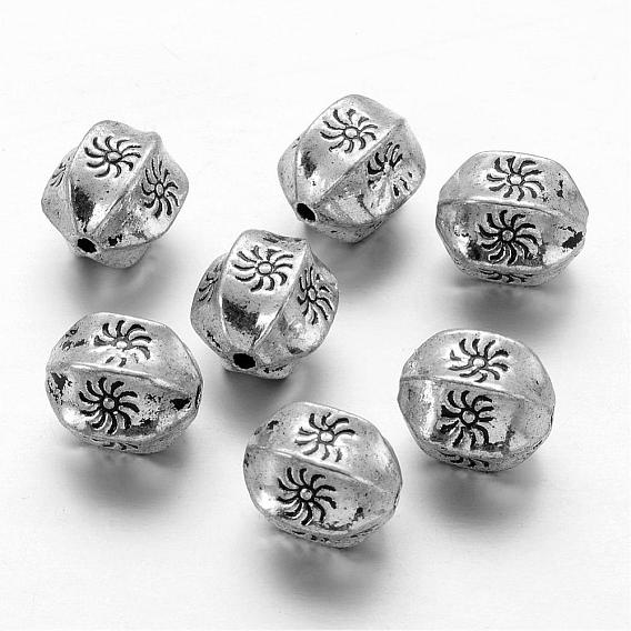 Alloy Beads, Cadmium Free & Lead Free, Barrel with Sun Pattern, 11x9mm, Hole: 1.5mm