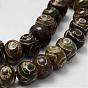Tibetan Style Striped Pattern dZi Beads Strands, Natural Agate Beads, Dyed & Heated, Rondelle