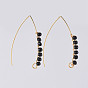 304 Stainless Steel Earring Hooks, with Faceted Rondelle Glass Beads and Horizontal Loop, Golden