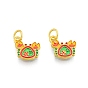 Alloy Enamel Charm, with Jump Rings, Matte Gold Color, Crab