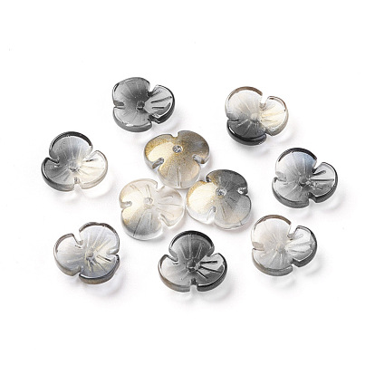 Perlas de vidrio transparentes, con polvo del brillo, teñido y climatizada, flor