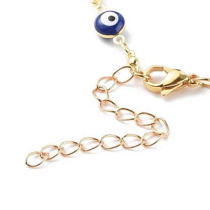 Ожерелья-цепочки из латуни с эмалью и сглазом, с 304 из нержавеющей стали Lobster Claw застежками, золотые